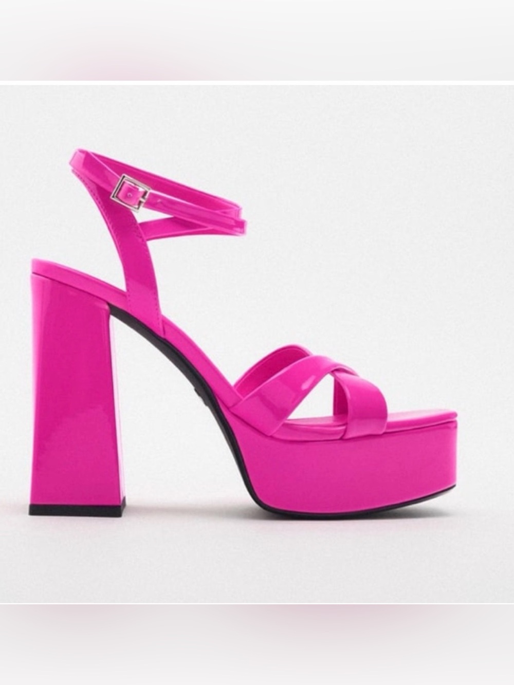 Zara Platform Block Heel Sandals in Hot Pink
